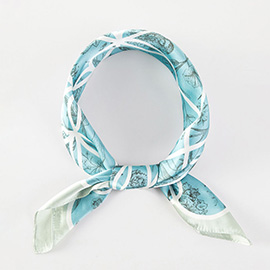 Intricate Overlay Pattern Printed Square Silky Satin Bandana Scarf