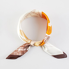 Abstract Floral Geometric Patchwork Printed Square Silky Satin Bandana Scarf