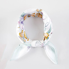 Spring Bouquet Floral Pattern Printed Square Silky Satin Bandana Scarf