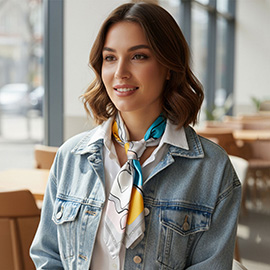 Abstract Art Pattern Printed Square Silky Satin Bandana Scarf