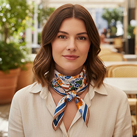 Geometric Floral Pattern Printed Square Silky Satin Bandana Scarf