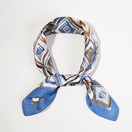 Geometric Pattern Printed Square Silky Satin Bandana Scarf