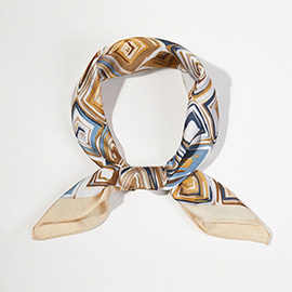 Geometric Pattern Printed Square Silky Satin Bandana Scarf