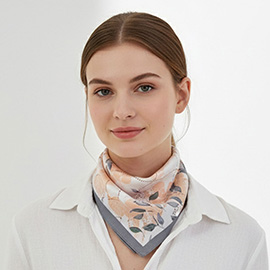 Floral Geometric Pattern Printed Square Silky Satin Bandana Scarf
