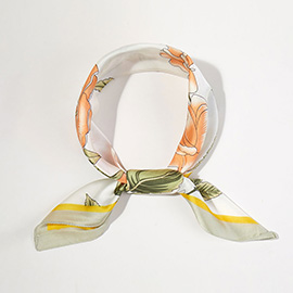 Floral Garden Printed Square Silky Satin Bandana Scarf