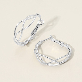 Silver Dipped Open Crossover Twisted Hoop Earrings