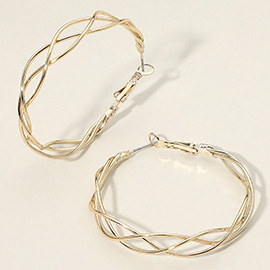 Gold Dipped Open Crossover Twisted Hoop Earrings