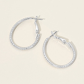 Silver Dipped Textured Oval Hoop Earrings