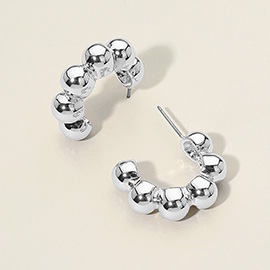 Silver Dipped Beaded Dome Hoop Earrings