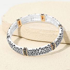 Antique Metal Intricate Scroll Detailed Stretch Bracelet