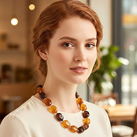 Chunky Marbled Resin Pebble Beaded Statement Necklace