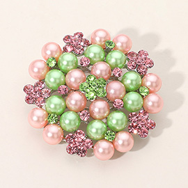 Pearl Crystal Floral Pin Brooch