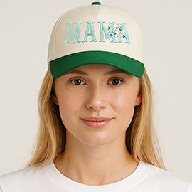 Floral MAMA Embroidered Five Panel Canvas Baseball Cap