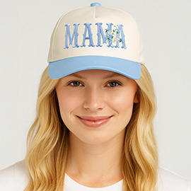 Floral MAMA Embroidered Five Panel Canvas Baseball Cap