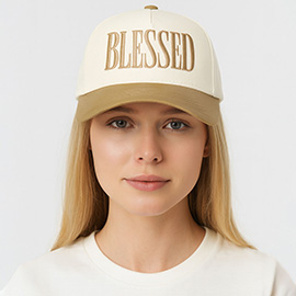 BLESSED Message Embroidered Five Panel Canvas Baseball Cap