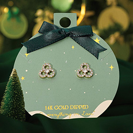 14K Gold Dipped Stone Paved Triple Loop Stud Earrings