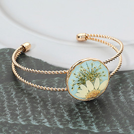 Real Flower Resin Round Center Split Cuff Bracelet