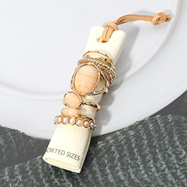 12PCS - Assorted Resin Stone Accent Pearl Link Textured Metal Stackable Ring Set