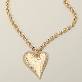 Hammered Metal Heart Pendant Necklace