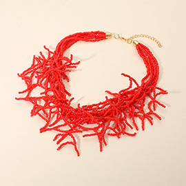 Seed Beaded Coral Layered Statement Necklace