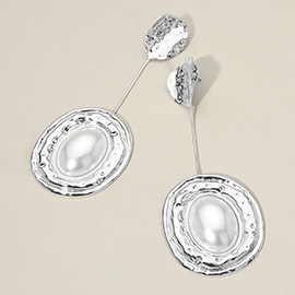 Bold Oval Pearl Center Cluster Long Drop Earrings