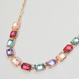 Cushion Rectangular Stone Cluster Link Evening Necklace