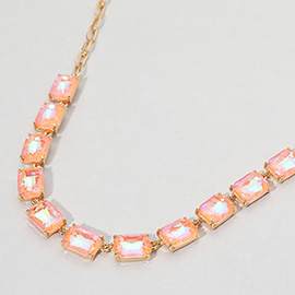 Cushion Rectangular Stone Cluster Link Evening Necklace