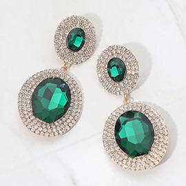 Bold Double Oval Pave Halo Link Drop Evening Earrings