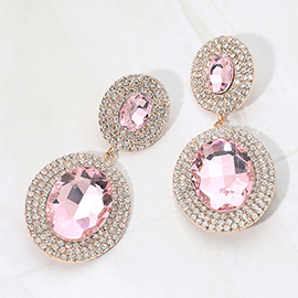 Bold Double Oval Pave Halo Link Drop Evening Earrings
