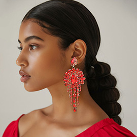 Stone Cluster Chandelier Fringe Drop Evening Statement Earrings