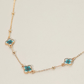 Floral Encased Quatrefoil Charm Station Necklace