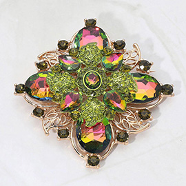 Bold Vintage Floral Rhinestone Pin Brooch