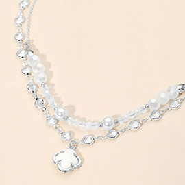 Quatrefoil Pendant Accent Dual Layer Beaded Necklace