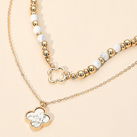 Layered Quatrefoil Pendant Accent Necklace