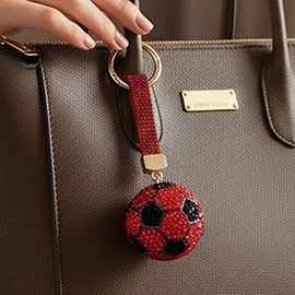 Bling Studded Soccer Ball Bag Charm Keychain