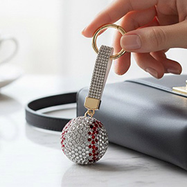 Bling Studded Baseball Bag Charm Keychain