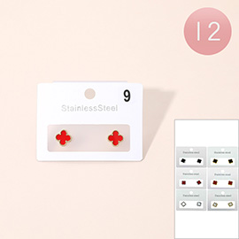 12Pairs - Stainless Steel Mini Quatrefoil Stud Earrings