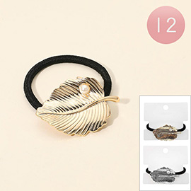 12PCS -Pearl Accent Textured Metal Leaf Accent Stretch Hairbands