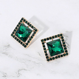Square Cut Gemstone Framed Evening Stud Earrings