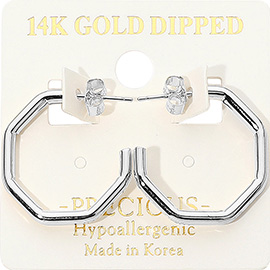 14K Gold Dipped Hypoallergenic Geometric Open Hoop Earrings
