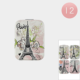 12PCS - Paris Eiffel Tower Printed Cosmetic Mirrors