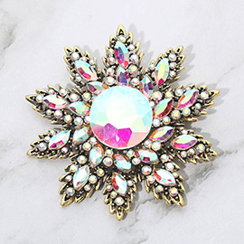 Rhinestone Embellished Floral Starburst Pin Brooch