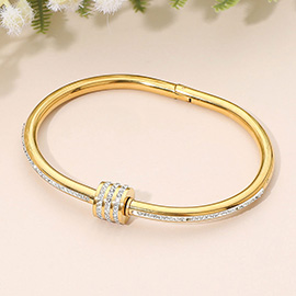 SECRET BOX_Stainless Steel Rhinestone Paved Slider Bar Accent Hinged Bangle Bracelet