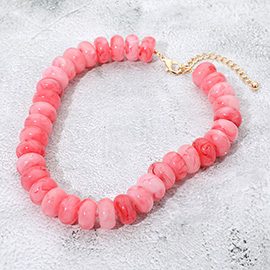 Chunky Marbled Resin Disc Beaded Statement Necklace