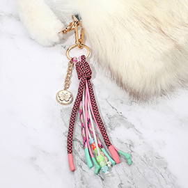 Butterfly Embossed Coin Drop HAPPY ZEW Message Beaded Rope Tassel Keychain Bag Charm