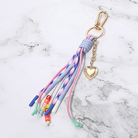 Heart Charm Drop HAPPY LOVE Message Beaded Rope Tassel Keychain Bag Charm
