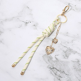 Double Heart Charm Drop Rope Knot Keychain Bag Charm