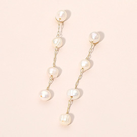 181K Gold Dipped Freshwater Pearl Link Drop Earrings