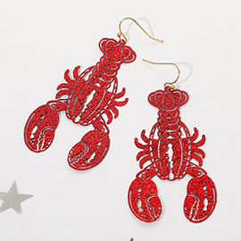 Glitter Cutout Mardi Gras Lobster Charm Drop Earrings