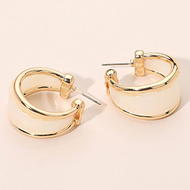 Modern Wide Marbled Resin Hoop Earrings